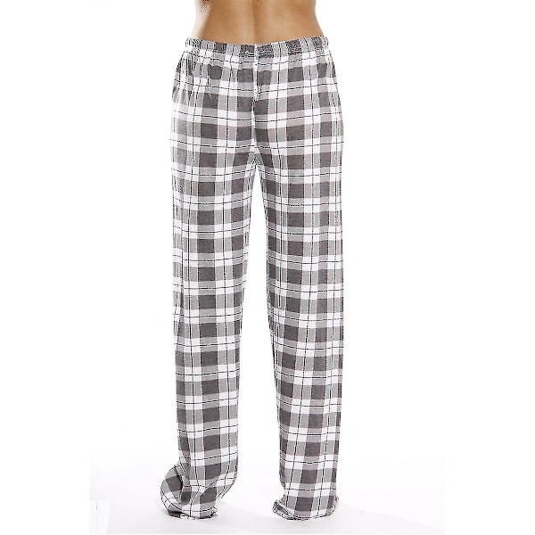 Dame Plaid Bukser med Lommer Myke Flanell Plaid Pyjamasbukser for Kvinner CNMR Grå-WELLNGS grå gray S