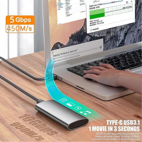 M.2 NVMe SSD-kabinett Typ C 3.1 Externt hårddiskfodral