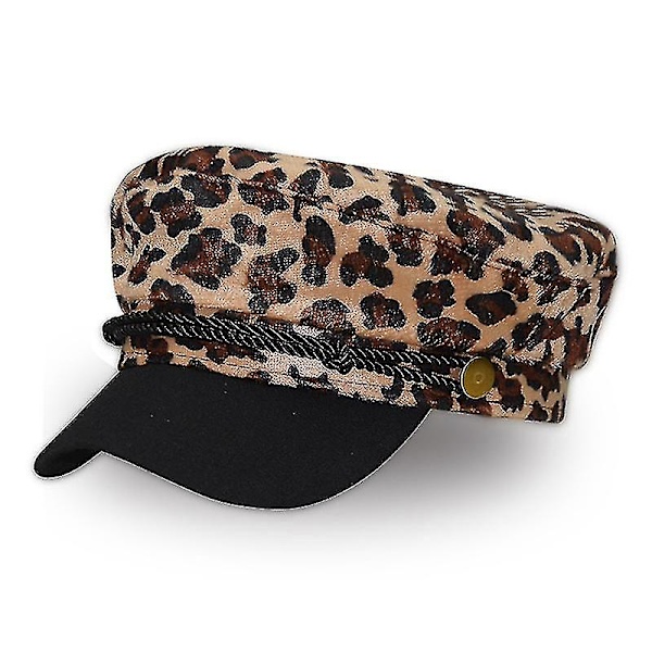 Retro Wool Leopardmönstrad Casual Hatt Platt Topp Dam Vintermössor Kvinnor Basebollkeps Modeaccessoarer Militärkepsar