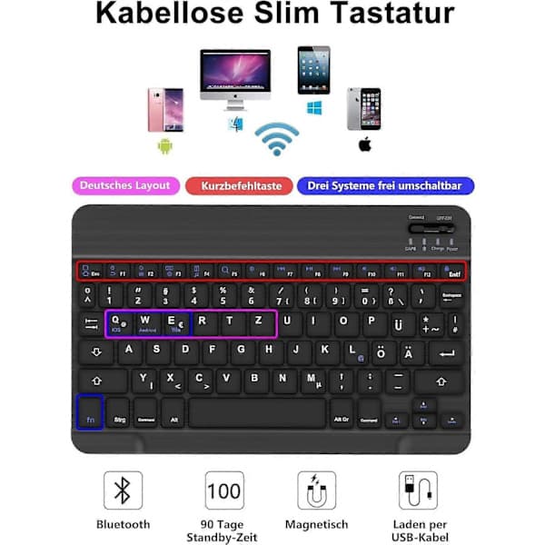 Trådløst Bluetooth-tastatur for Samsung Galaxy Tab A9 Plus - Avtakbart magnetisk deksel kompatibelt med Tablet A9 Plus [JUN]