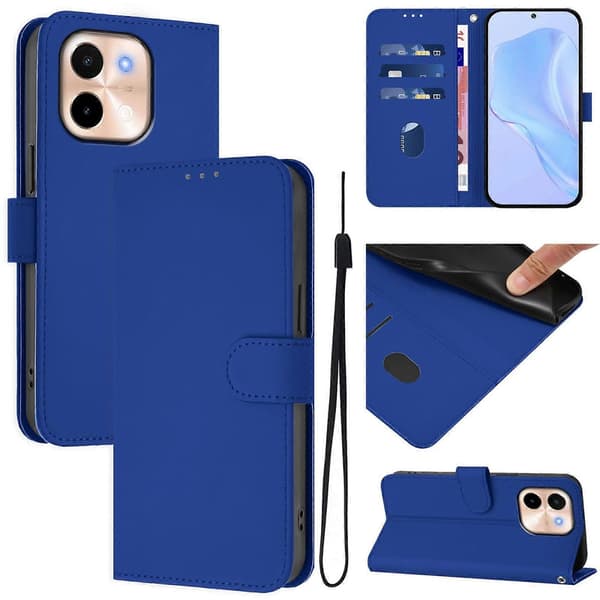 Solid Farge PU-deksel for vivo Y28 4G Dark Blue