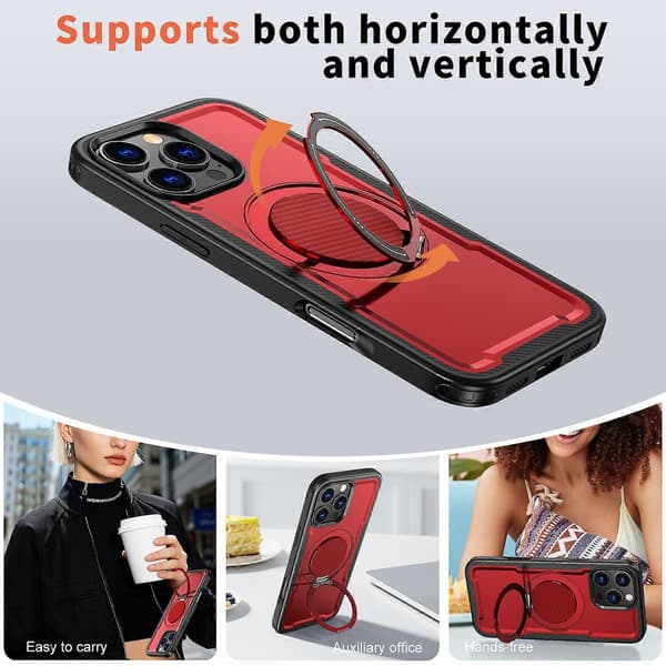 Kompatibel med iPhone 15 Pro Max-deksel Kompatibel med MagSafe TPU + PC-stativtelefondeksel Red