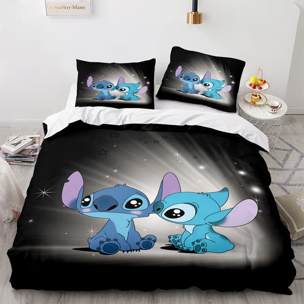 Stitch Serie 3D Digitaltrykt Tre-delt Børstet Sengetøjssæt Stitch-1 90*190