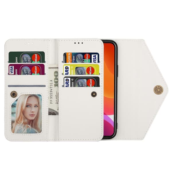Læderetui med lynlås og vandret flip til iPhone 14 Pro Max White