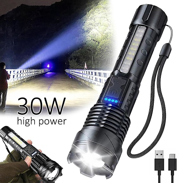 Superljus LED-ficklampa Zoombar ficklampa Uppladdningsbar Arbets Taktisk Camping Utomhusljus