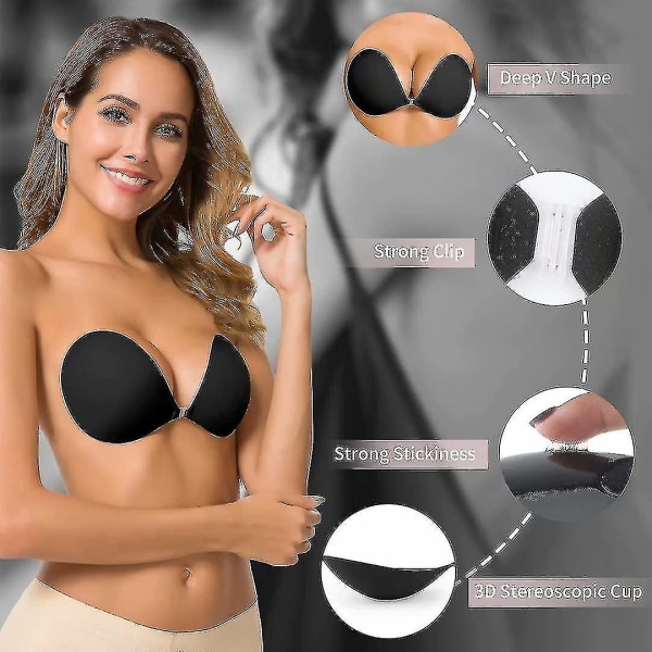 Silikon Adhesive BH Axelbandslös Push Up Osynlig Återanvändbar rygglös BH för kvinnor Lycra black 32 38a