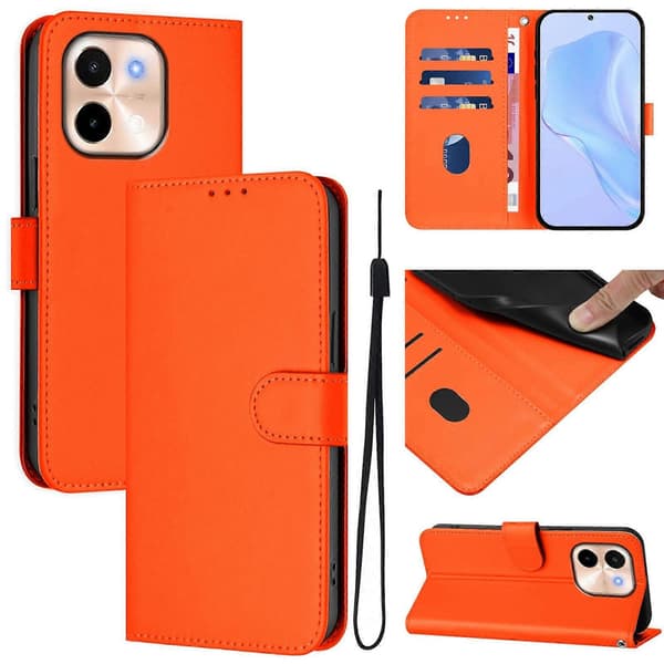 Solid Farge PU-deksel for vivo Y28 4G Orange
