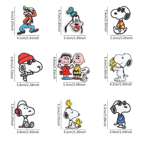 13 stk. Snoopy Cartoon broderede stryge på patches, DIY sy applikation reparation patch, sy på/stryge på patch til jakker, jeans, bukser, rygsække, tøj