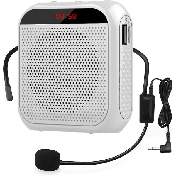 Bärbar röstförstärkare med trådbunden mikrofon, headset, uppladdningsbar högtalare (vit)