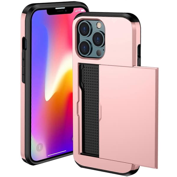 Iskunkestävä Armor-korttipaikkakotelo iPhone 14 Pro Maxille Rose Gold