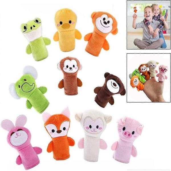 Set med 10 Fingerdockor - Djur Plysch Handdocka Partyväska Fingerdockor, 7CM