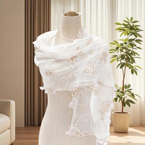 Lyxig blommig broderad scarf i premium polyestertyg, mjuk omlottstil, modeaccessoar, plommon Plum