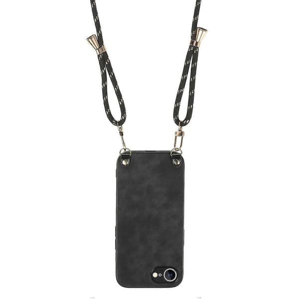Retro læder telefoncover til iPhone 16e med justerbar rem - Grøn Multicolor Black