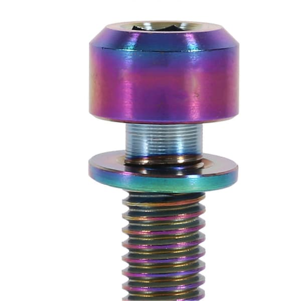 Titanium cykelstam bultar M5 x 18mm med distans, 6-pack (Regnbåge)