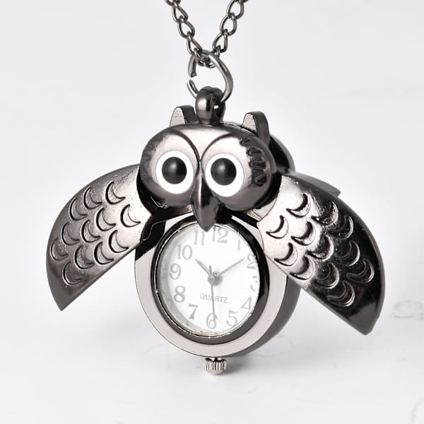 1 stk. Fashion Owl Design sort Tone Quartz Lommeur