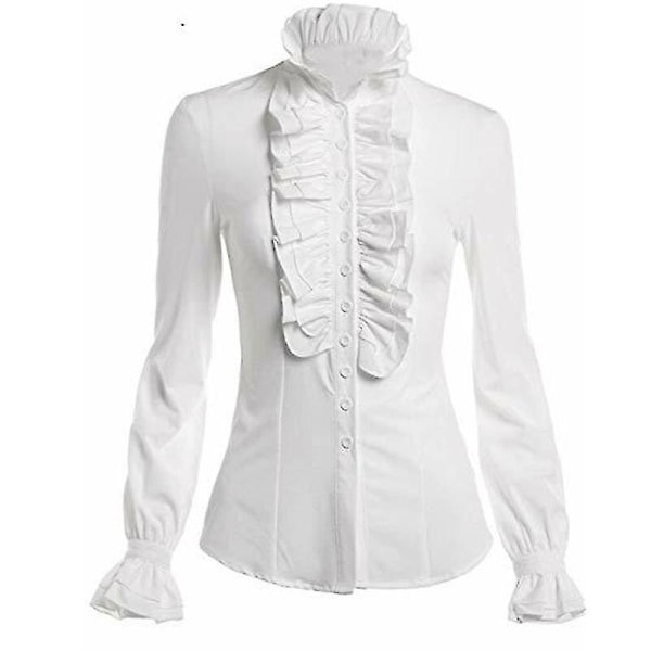 Naisten Viktoriaaninen Pusero Retro Pystykaulus Pitkähihainen Goottipaita WHITE 2XL