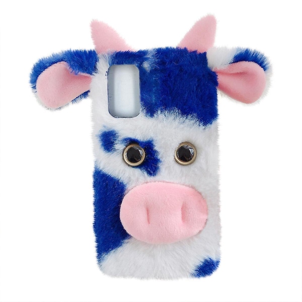 Fluffy Cow Phone Shell Lovely Plush Phone Cover kompatibelt med S21 Ultra 5g Blue