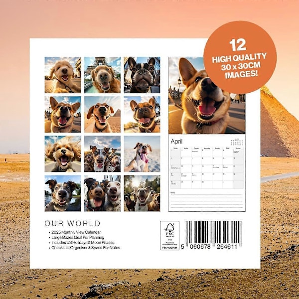 2025 Väggkalender - Hund-Selfies Hundkalender 2025 - Stor 12 Månader 2025 Väggkalender - Månad-för-Månad Rolig Kalender 2025 Tillverkad av Our World - Jul 1pcs
