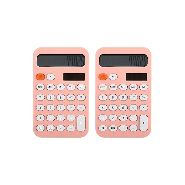 2 stk. Lommeregner til skrivebord, 12-cifret lommeregner, lommeregner til skrivebord med LCD-skærm til kontor og skole, pink