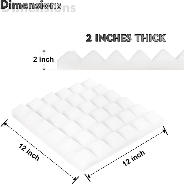 12 pakke akustiske paneler, lydisolerte skumpaneler, lydisolerende kiler i studio, skum for veggreduserende støy White