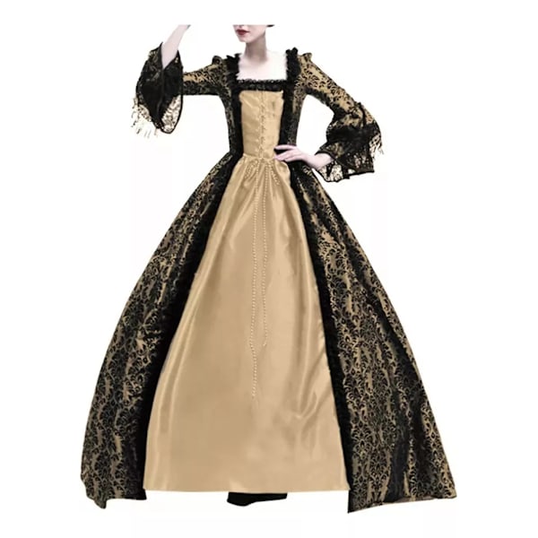 Elegant Voksenkjole i Middelalder Stil med Blonder - Catrina Cosplay Dorado XL