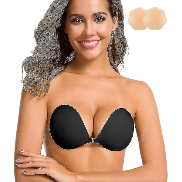 Silikonklebende BH Stroppeløs Push Up Usynlig Gjenbrukbar Ryggløs BH for kvinner Lace black D