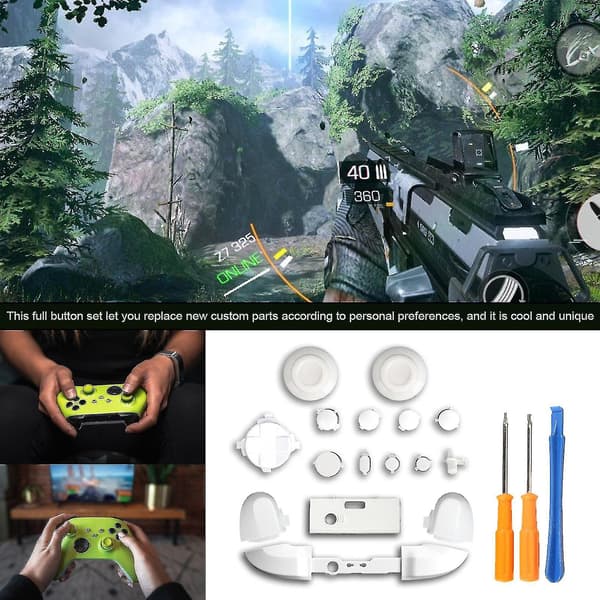 Udskiftningssæt til Xbox Series X Controller Lb Rb Bumpers Trigger Buttons Guide Button med skruetrækker White