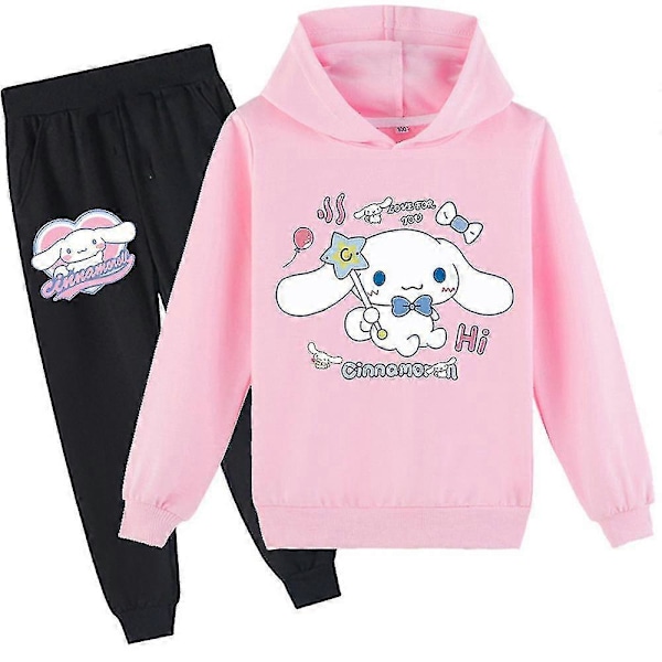 Cinnamoroll Trykk Sporbukse Sett Barn Jenter Genser Hettestropp Hettestropp Genser Topper Joggingbukser Sweatsuit Casual Antrekk Dress Suit Gaver -NMAOV Pink 7-8 Years