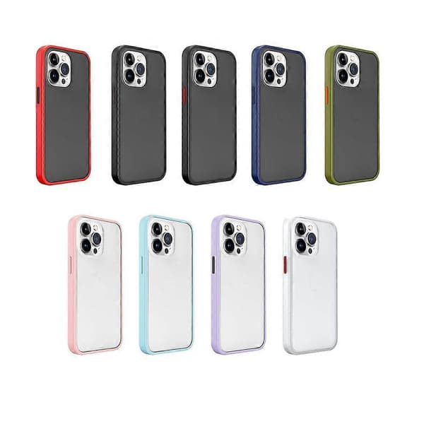 Frostat Hudkänsla PC Kontrastfärg Knapp Telefonfodral För iPhone 14 Purple