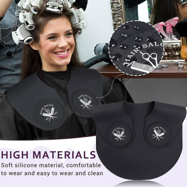 Stor hårklippekrave, silikonevægtet hårfarvehalsbånd, silikone hårklippende halsbeskyttende skjold til frisørsalon hårfarvning - sort