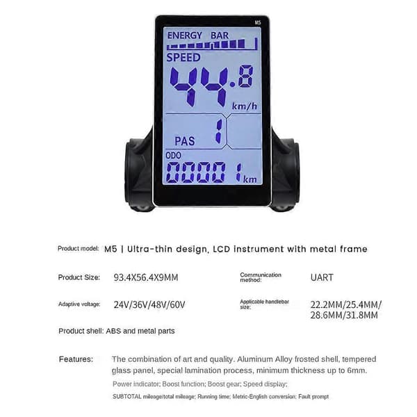 M5 Elcykel LCD Display Måler 24V 36V 48V 60V E Scooter LCD Panel Skærm til Mountain Elcykel (6PIN) Svart