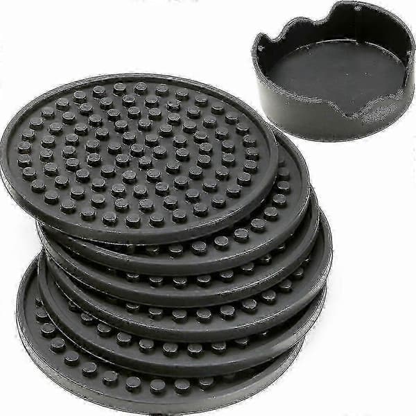 Sorte matte runde silikonegummi drikkeunderlag (sæt med 6)