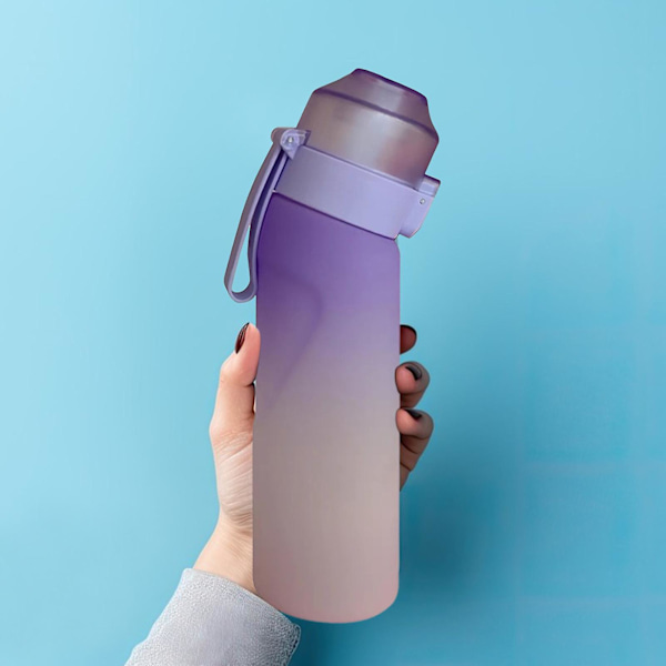 650 ml maustettu vesipullo hedelmäinen 0 sokeria ja 0 kaloria multi makuja makurenkailla ja oljella läpinäkyvä lämmönkestävä, vuotamaton suuri kapasiteetti Blue Purple