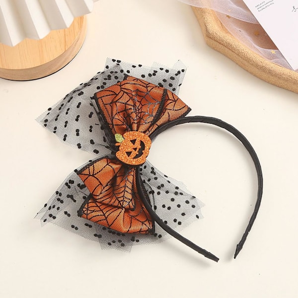 Hodebånd med Halloween-gresskar, svart edderkoppnett, oransje hodeplagg, søt gresskarbue, høst-hodeband for kvinner og jenter, Thanksgiving- og Halloween-fest