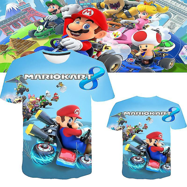 Super Mario Kart Cartoon Printed T-shirt Kids Boys Short Sleeve Tee Tops 11-12Y