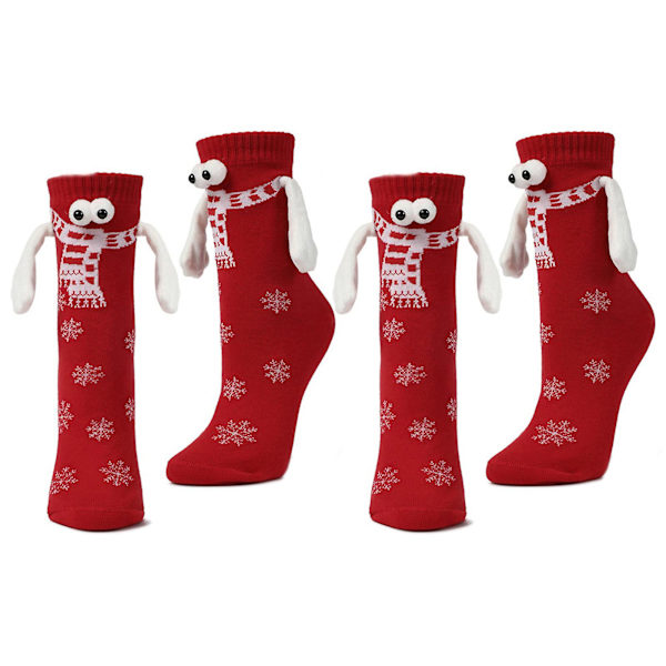 2 Par Fun Magnetiska Parstrumpor Julgåva Mjuka Bekväma Håll Händerna Ögon Design Elastiska Strumpor Red One Size