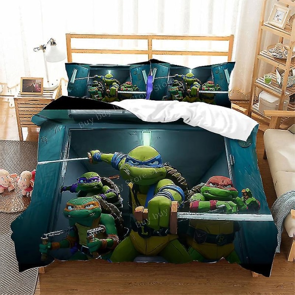 2023 Teenage Mutant Ninja Turtles Ny film Sengesett Dynetrekk Putetrekk Barn Anime Rom Dekor Tegneserie Dynetrekk Gave T-121 AU Double-180x210cm