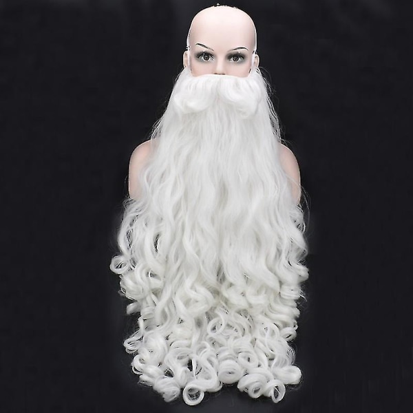 Jul Cosplay Peruk Skägg Jultomten Skägg Peruk Vit Lockig Långt Syntetiskt Hår Vuxen Cosplay Kostym Julgåva Rollspel 60cm Wig and Beard