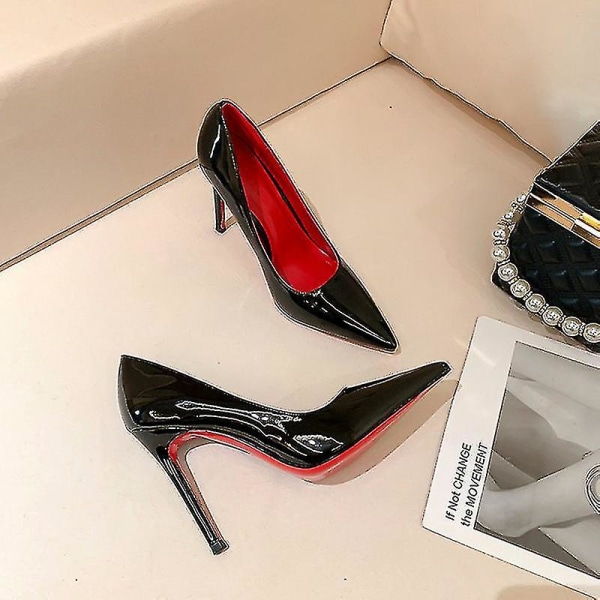 Kvinder Red Sole Pumps Ny sexet bund spidstå sort tynde højhælede sko 8cm 10cm 6cm Lavvandet sexet bryllupssko 36 black 8cm