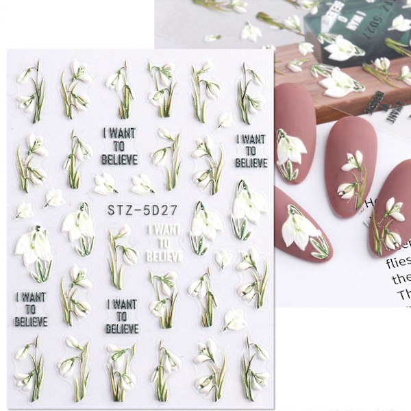 Camellia Nagelkonst Stickers 5D Nagelkonst Dekaler för Manikyr DIY Nagelkonst Dekor 5D25