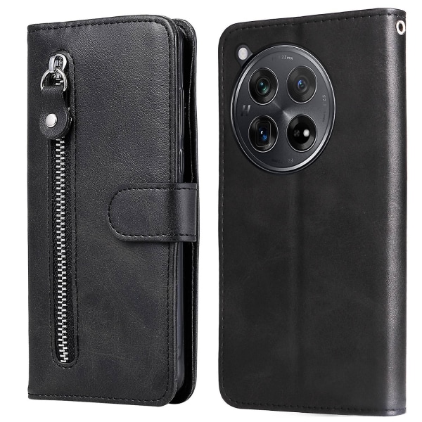 För OnePlus 12R 5G/Ace 3 5G Case Zipper Pocket Calf Texture Cover - Rosa Black Style A OnePlus 12R 5G