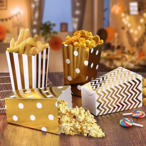 Guld - Popcornboks 120 popcornbokser papirpose bursdagsfest (s