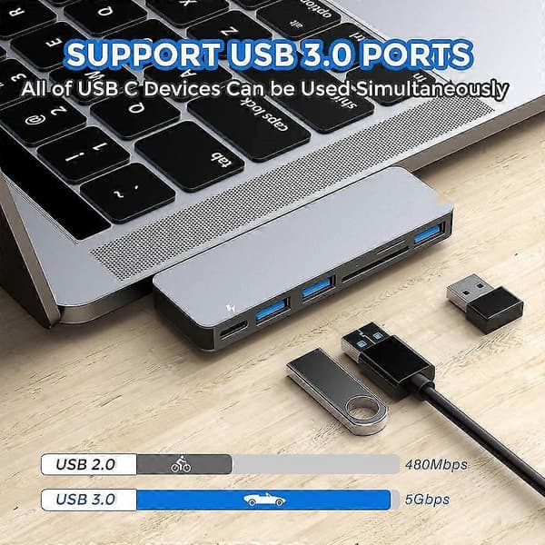USB-C Hub Adapter til Macbook Pro/Air 2020 2019 2018, 6 i 1 USB-C Tilbehør