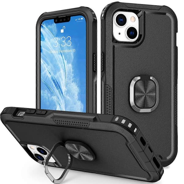 Til iPhone 14 Plus 3 i 1 Ring Holder Telefon Cover Black