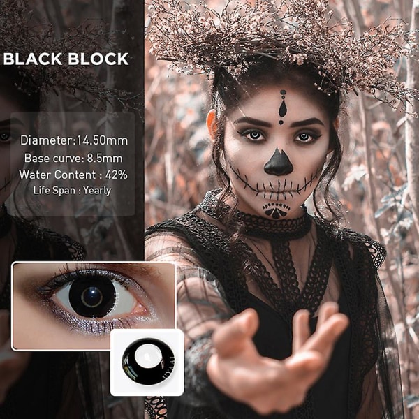 Halloween färgglada kontaktlinser Anime Cosplay Eye Linser Linser Linser Black Pure black