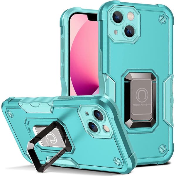 Ringhållare Stöttåligt Skal med Armor Design för iPhone 14 Plus Mini Green