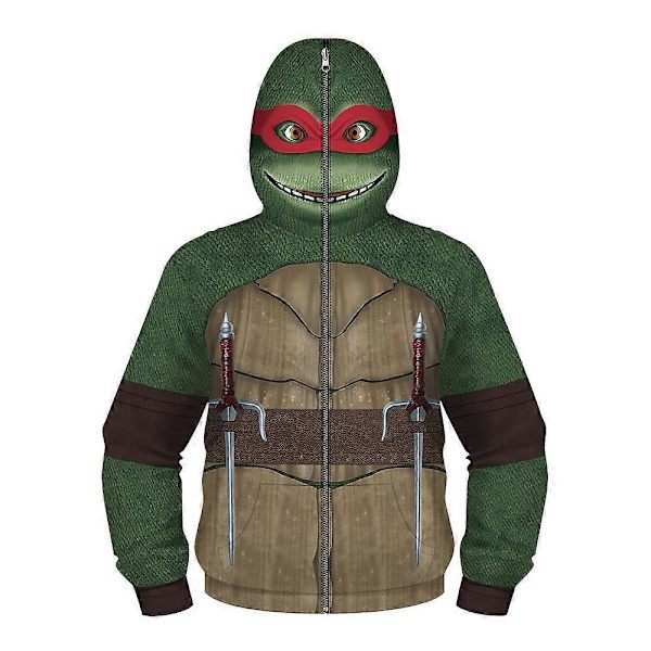 Teenage Mutant Ninja Turtles Cosplay Kostym 3D Jacka Kappa Full Zip Hoodie Sweatshirt Huvtröja Ytterkläder för Barn Pojkar 12-13 Years