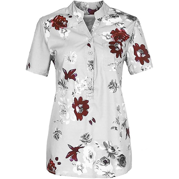 Blommiga toppar för kvinnor 2023 Button Down Mode Casual Lång-/kortärmade skjortor Blus White 4X-Large