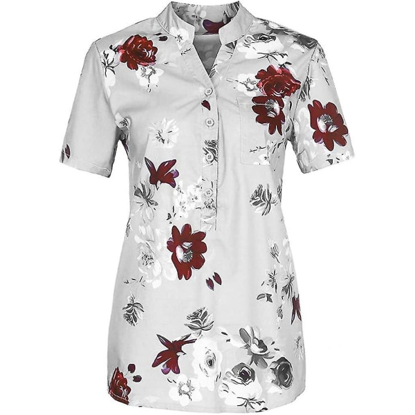 Blomstertoppe til kvinder 2023 Button Down Fashion Casual skjorter med lange/korte ærmer Bluse White Medium