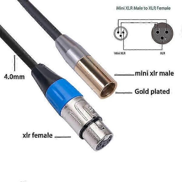REXLIS 1FT Mini XLR han til XLR hun adapterkabel, 3-benet Mini XLR til XLR videokabel, til BMPCC 4 black